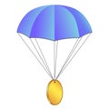 Airdrop concept parachute with coin isolated on white.