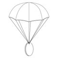 Airdrop concept parachute with coin outline isolated on white.