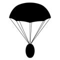 Airdrop concept parachute with coin silhouette icon isolated on white.