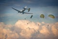 Airdrop of four paratroopers. Royalty Free Stock Photo