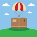 Airdrop package delivery in flat illustration vector Royalty Free Stock Photo