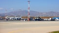 Airfield of Athens International Airport, mountainous landscape in the background, Greece Royalty Free Stock Photo