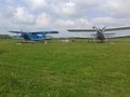 Planes are preparing for the flight of parachutists