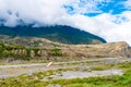 The airfield track of Jomsom airport with Annapurna peaks in the background Royalty Free Stock Photo
