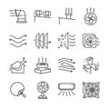 Airflow line icon set. Included the icons as airflow, turbine, fan, air ventilation, Ventilators and more.