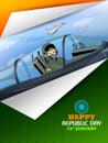 Airforce pilot in airplane on Indian Independence Day celebration background