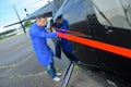 Airframe mechanic at work Royalty Free Stock Photo