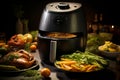 Airfryer cooked grilled chicken and french fries - healthy home cooking recipes for delicious meals