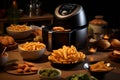 Airfryer-made potato fries, healthy food concept, reduced fat content for nutritious snacking