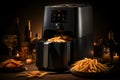 Airfryer-made potato fries, healthy food concept, reduced fat content for nutritious snacking