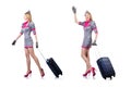 The airhostess with luggage on white Royalty Free Stock Photo