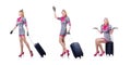 The airhostess with luggage on white Royalty Free Stock Photo