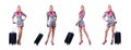 The airhostess with luggage on white Royalty Free Stock Photo