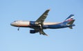 The airline Airbus A320 plane Aeroflot decreases before landing approach at the Sheremetyevo airport