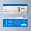 Airline boarding pass or air ticket design template. Double side Realistic Vector illustration. Royalty Free Stock Photo