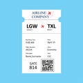 Airline boarding pass, ticket template with QR code.Isolated on blue background Royalty Free Stock Photo
