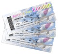 Airline boarding pass tickets to London isolated on white - The contents of the image are totally invented and not infringes on