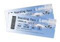 Airline boarding pass tickets to London isolated on white