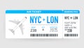 Airline boarding pass tickets to plane for travel journey. Airline tickets. Vector stock illustration. Royalty Free Stock Photo