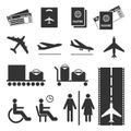 Airline colourless signs set. Passports and tickets, airplane flying, baggage Royalty Free Stock Photo