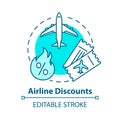 Airline discounts concept icon. Affordable travel, budget tourism idea thin line illustration. Airway company special