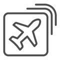 Airline emblem line icon, travel concept, Plane in square shape sign on white background, Flying airplane in icon in