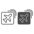 Airline emblem line and solid icon, travel concept, Plane in square shape sign on white background, Flying airplane in