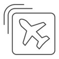 Airline emblem thin line icon, travel concept, Plane in square shape sign on white background, Flying airplane in icon