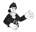 Airline flight attendant female indian black and white 2D cartoon character