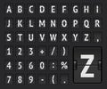 Airline flip board regular alphabet to display flight destination or arrival info. Vector illustration.