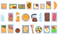 Airline food icons set, cartoon style