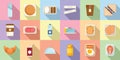 Airline food icons set flat vector. Inflight meal
