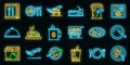 Airline food icons set vector neon