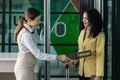 Airline ground staff is using metal scanner for security check every passenger in the airport departure terminal for safety Royalty Free Stock Photo