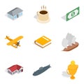 Airline icons set, isometric style