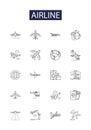 Airline line vector icons and signs. Flights, Airfare, Jets, Pilots, Baggage, Tickets, Jetset, Aviate outline vector Royalty Free Stock Photo