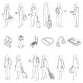 Airline passengers icons set vector outline Royalty Free Stock Photo