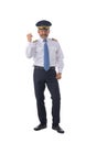 Airline pilot with arms raised Royalty Free Stock Photo