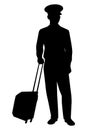 Airline pilot with suitcase silhouette vector