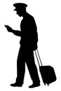 Airline pilot with suitcase silhouette vector