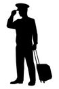 Airline pilot with suitcase silhouette vector