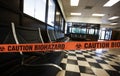 Airline terminal empty with biohazard tape Royalty Free Stock Photo