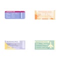 Airline ticket icons set cartoon vector. Boarding pass for traveling by plane Royalty Free Stock Photo