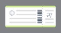 Airline tickets. Boarding icon vector. Travel symbol, pass document on airplane. Blank jet ticket Royalty Free Stock Photo