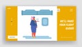 Airline Transportation Service Website Landing Page. Stewardess Wearing Uniform Holding Tray with Drink Glasses