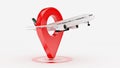 Airline travel concept. Airport pointer. Airplane and pin isolated on white.