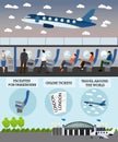 Airline travel passengers concept vector banner. People in airplane. Aircraft transport interior Royalty Free Stock Photo