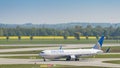 Airliner Boeing 767 of United Airlines taxiing in Munich airport