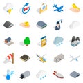 Airliner flight icons set, isometric style