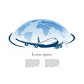 Airliner flying around the planet a symbol of international air travel
